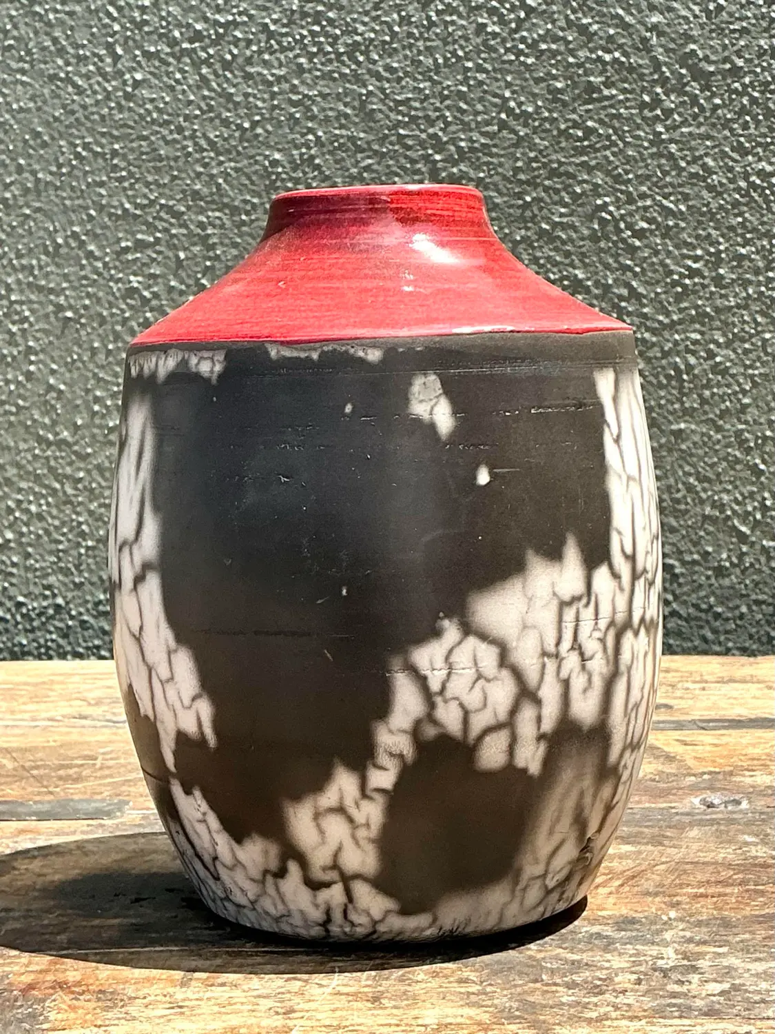Vintage Original Raku Studio Pottery Vase - Top view