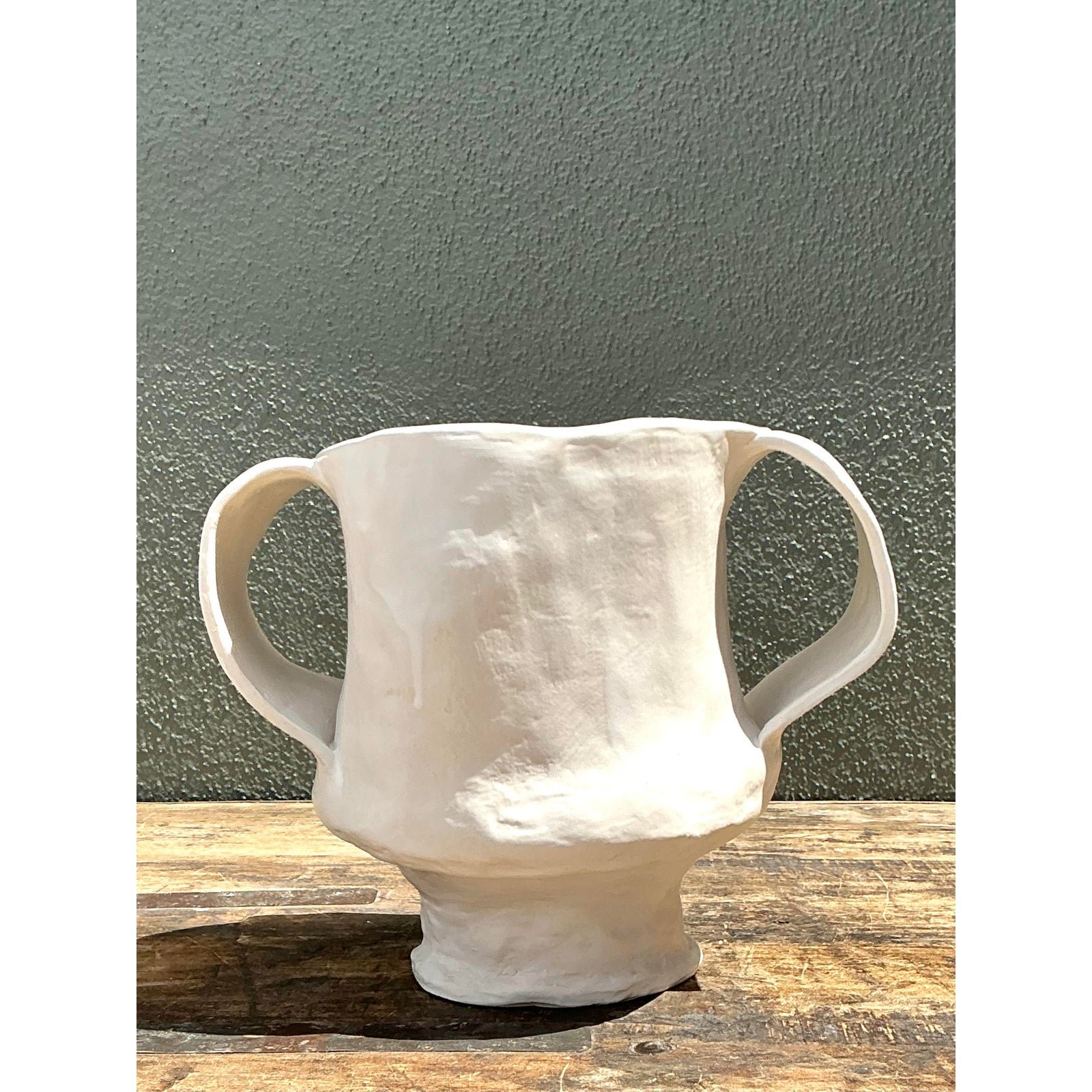 Vintage Original Slab Built Notched Pottery Vase - Detail view