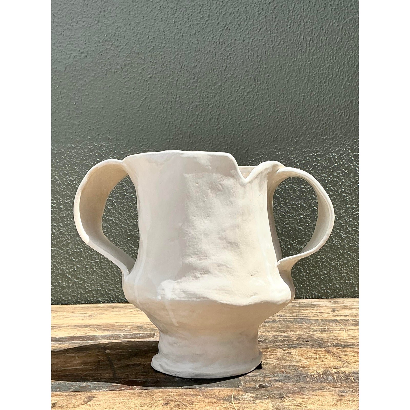 Vintage Original Slab Built Notched Pottery Vase - Back view