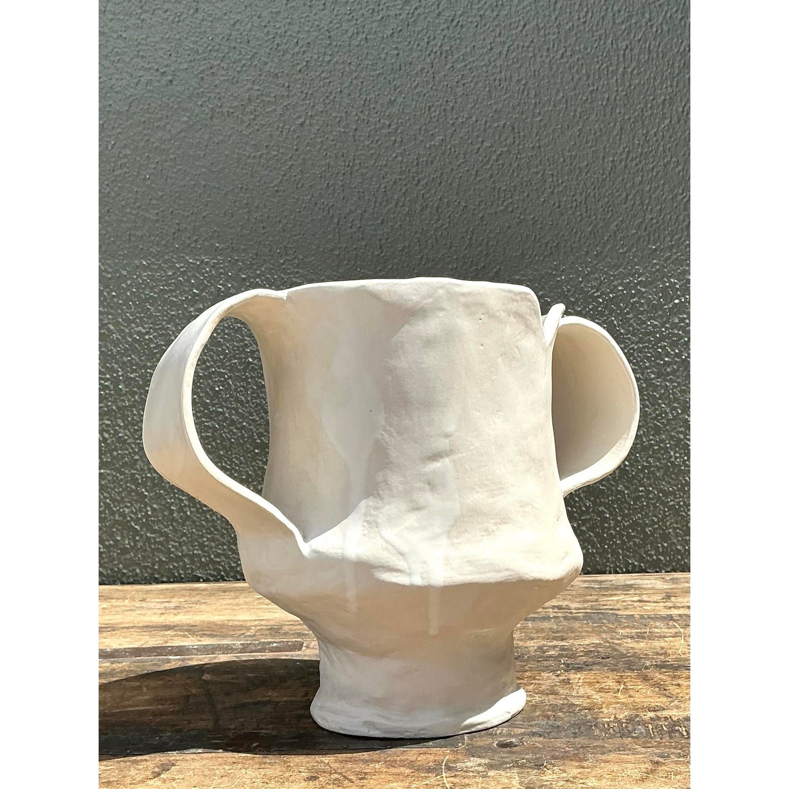 Vintage Original Slab Built Notched Pottery Vase - Top view