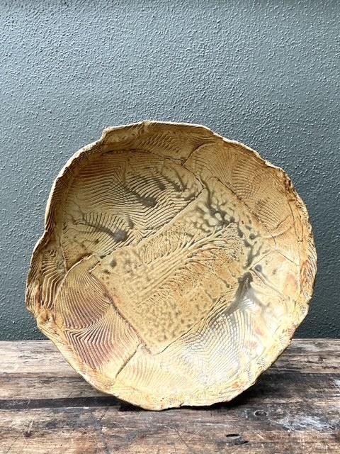 Vintage Original Slab Built Pottery Platter - Side view