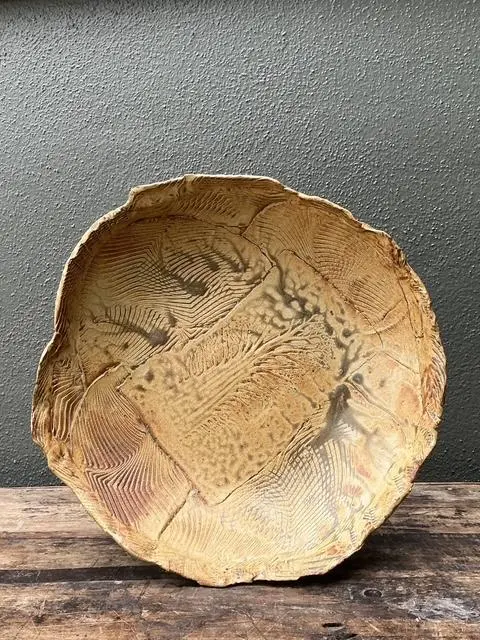 Vintage Original Slab Built Pottery Platter - Back view