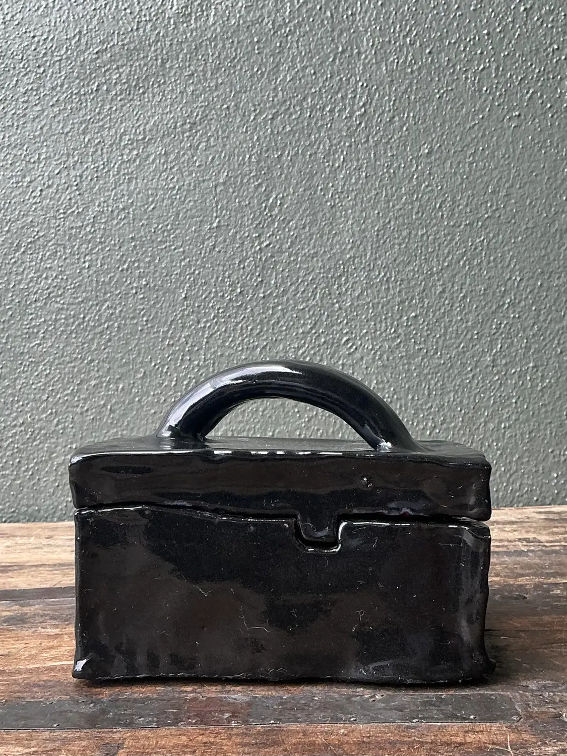 Vintage Original Slab Built Studio Pottery Lidded Box - Back view