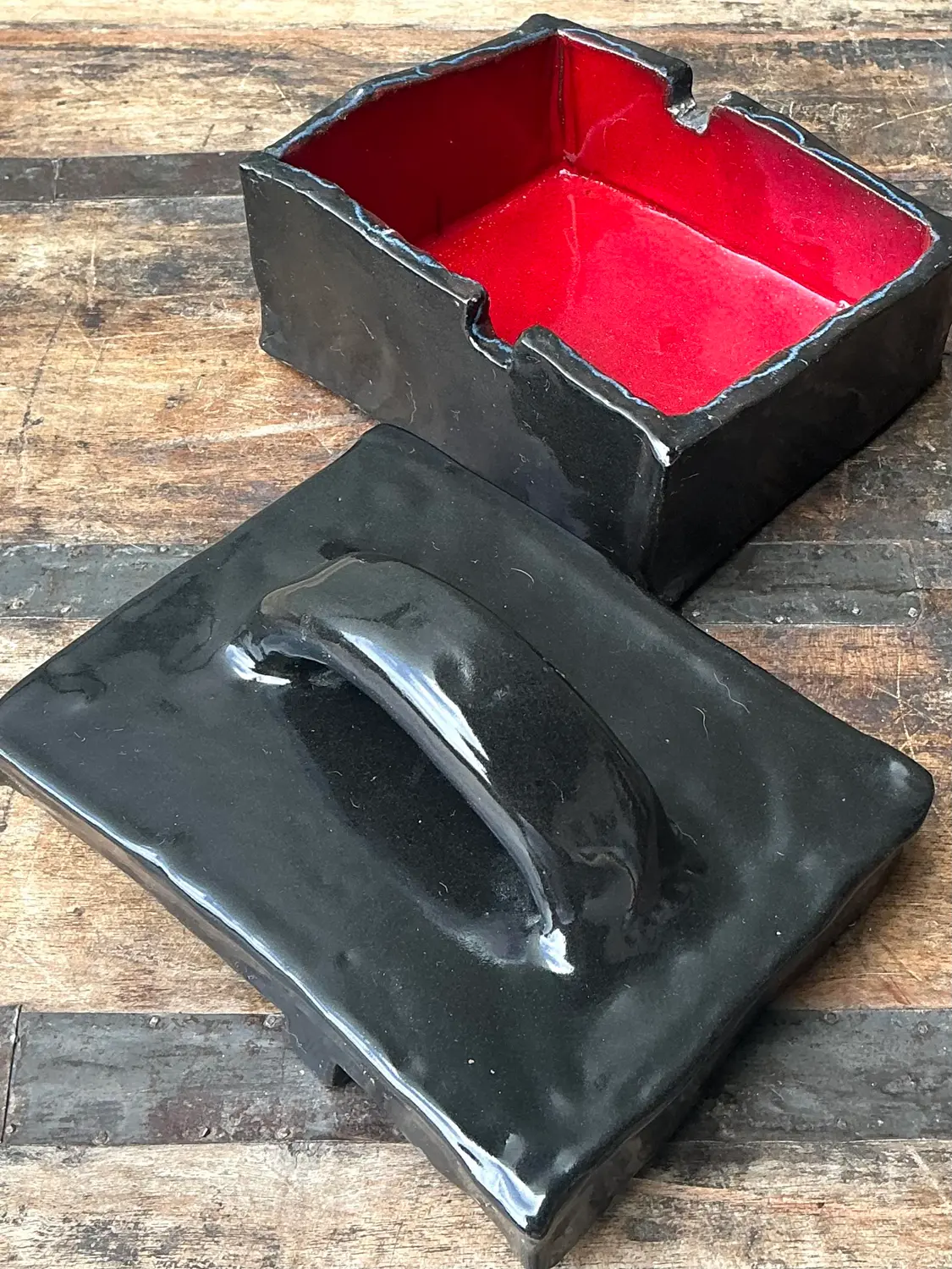 Vintage Original Slab Built Studio Pottery Lidded Box - Top view