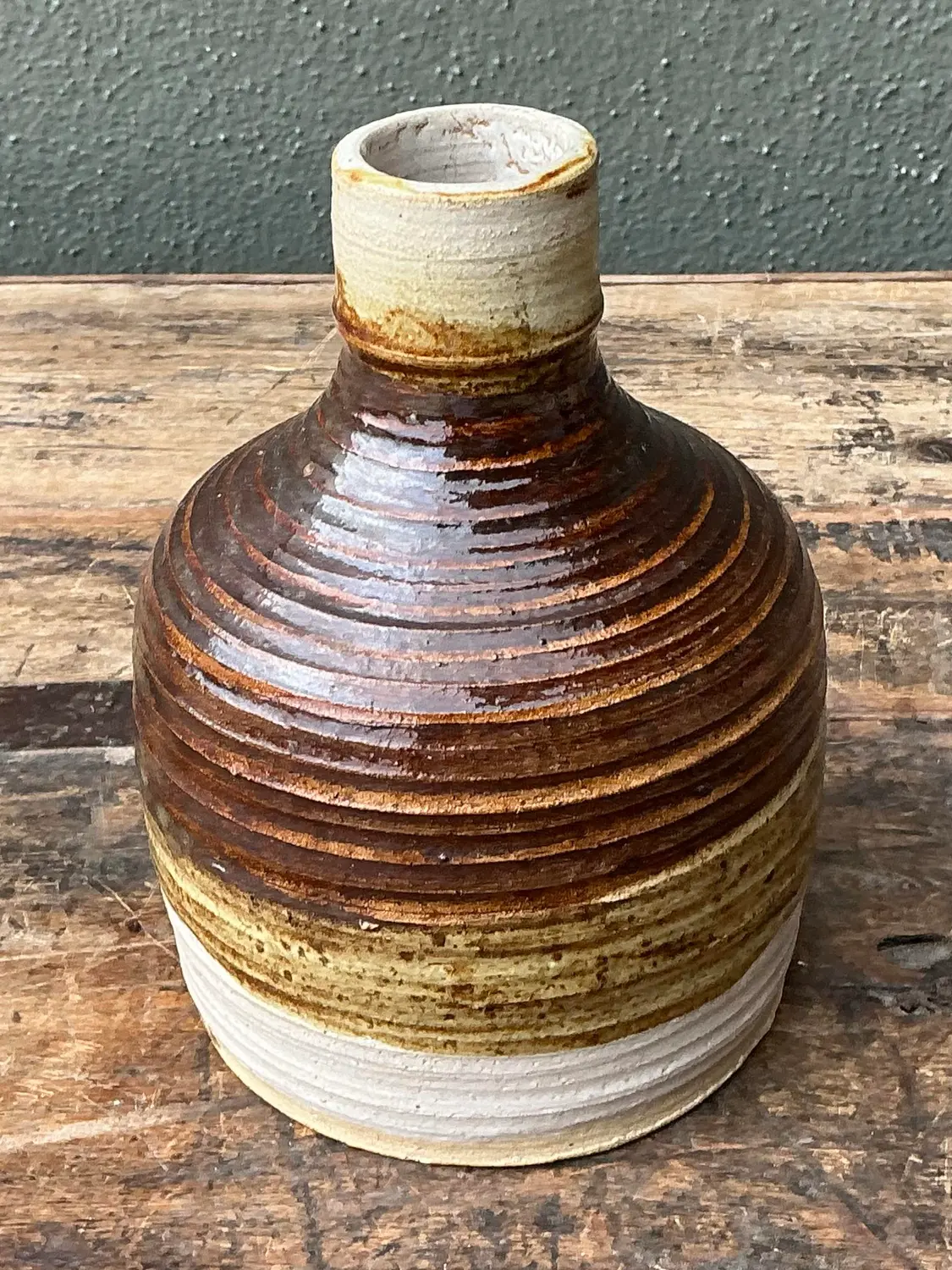 Vintage Original Striped Studio Pottery Vase - Top view