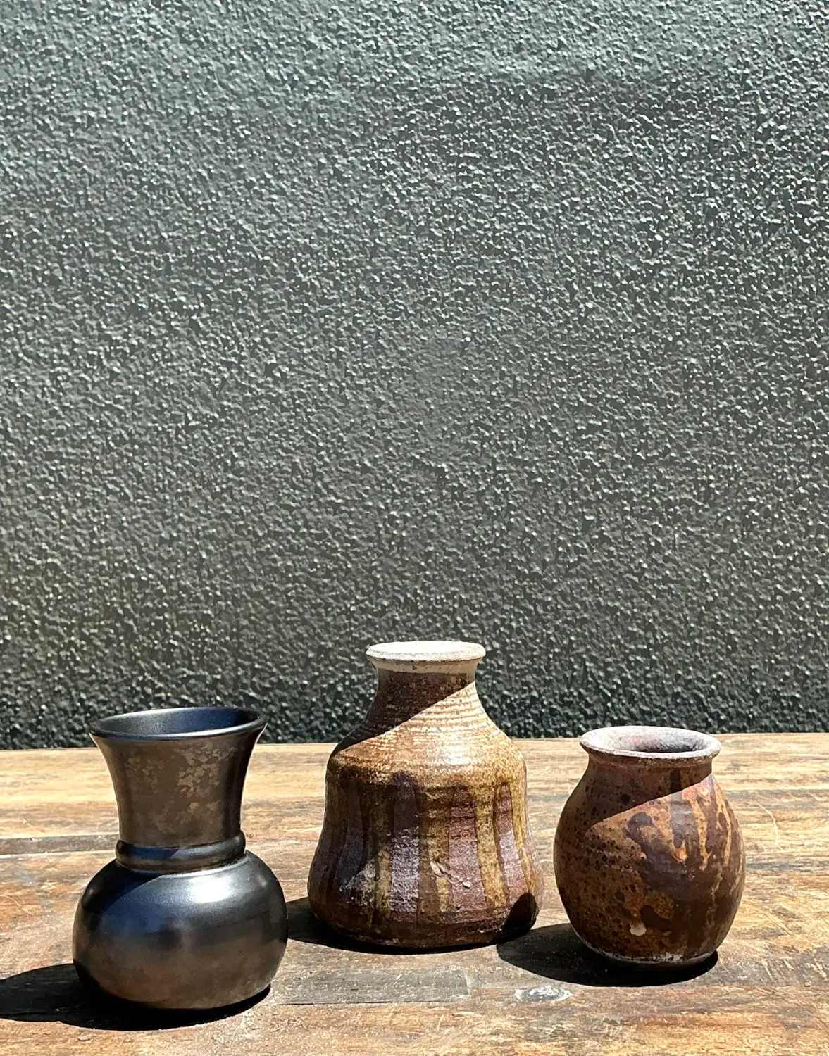 Vintage Original Studio a Pottery Trio of Small Vases - Top view