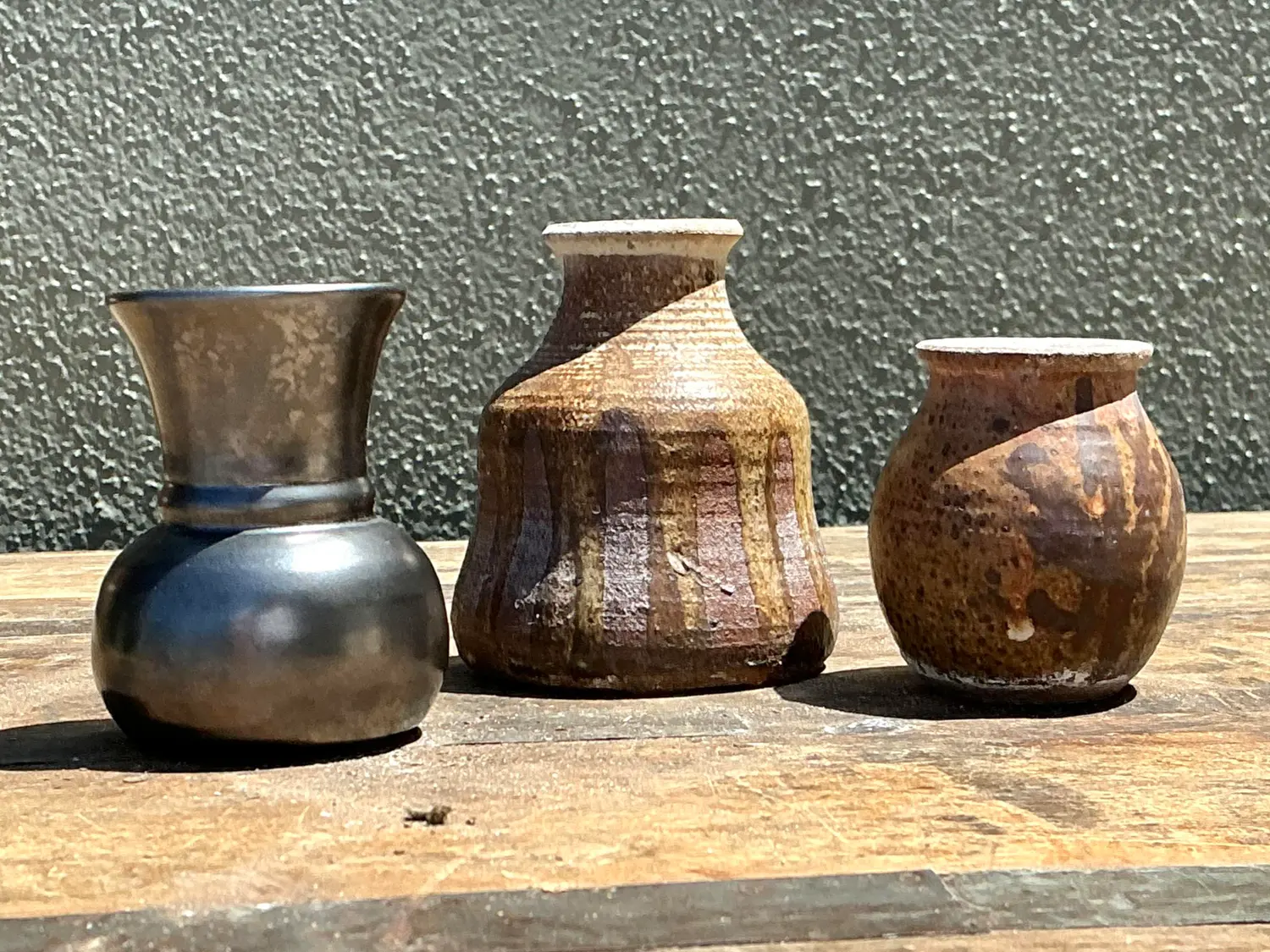 Vintage Original Studio a Pottery Trio of Small Vases - Side view