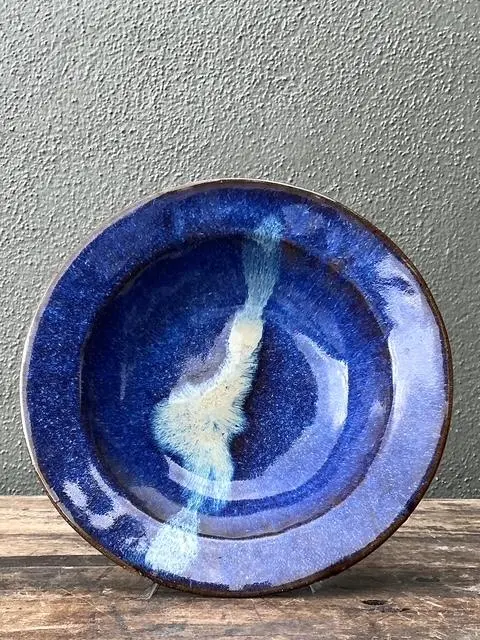 Vintage Original Studio Pottery Blue Bowl - Side view