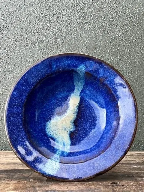 Vintage Original Studio Pottery Blue Bowl - Top view