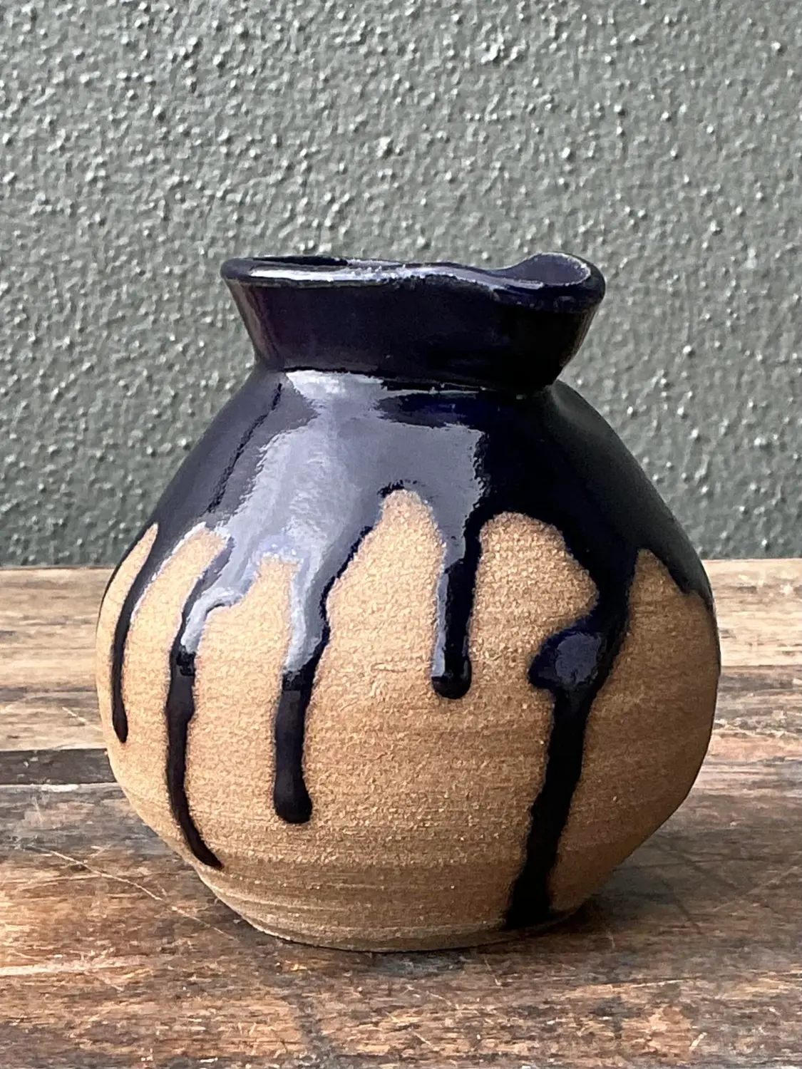 Vintage Original Studio Pottery Drip Glaze Small Pitcher - Back view