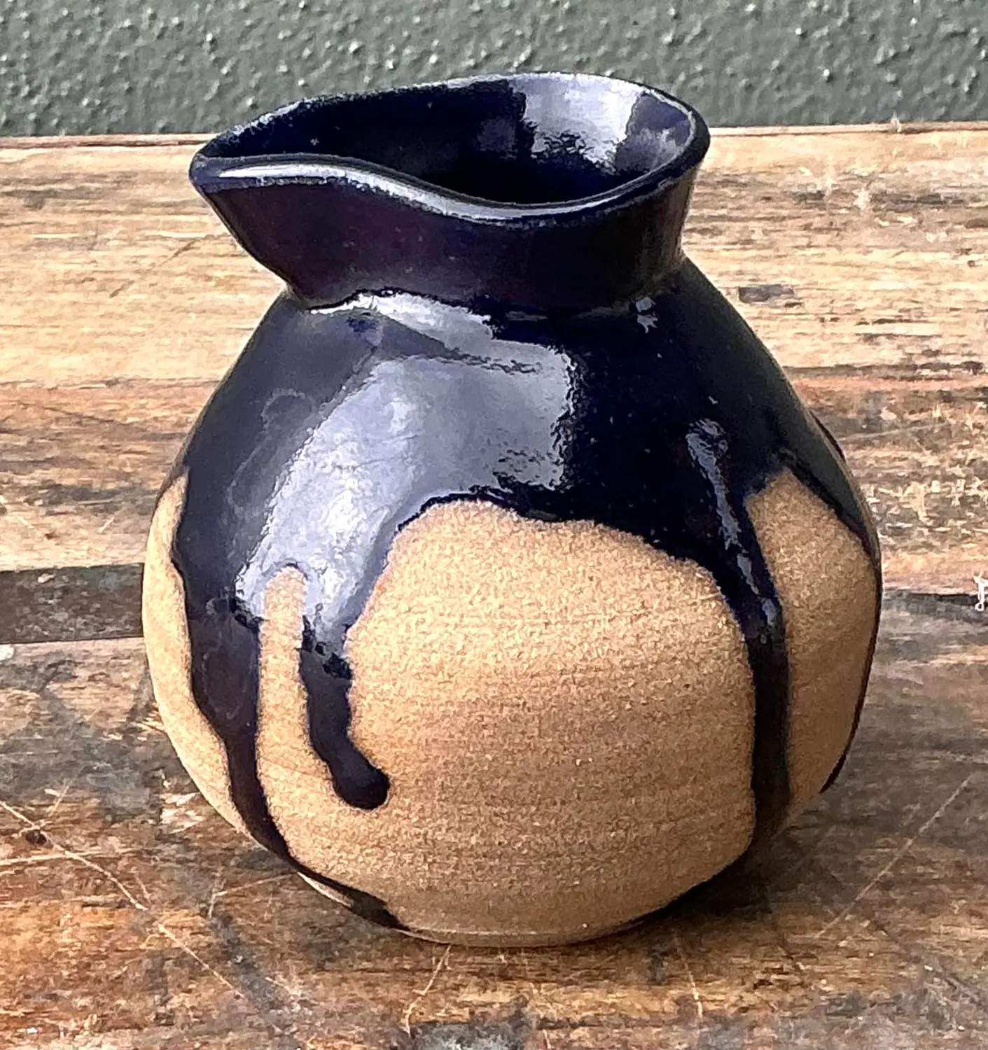 Vintage Original Studio Pottery Drip Glaze Small Pitcher - Detail view