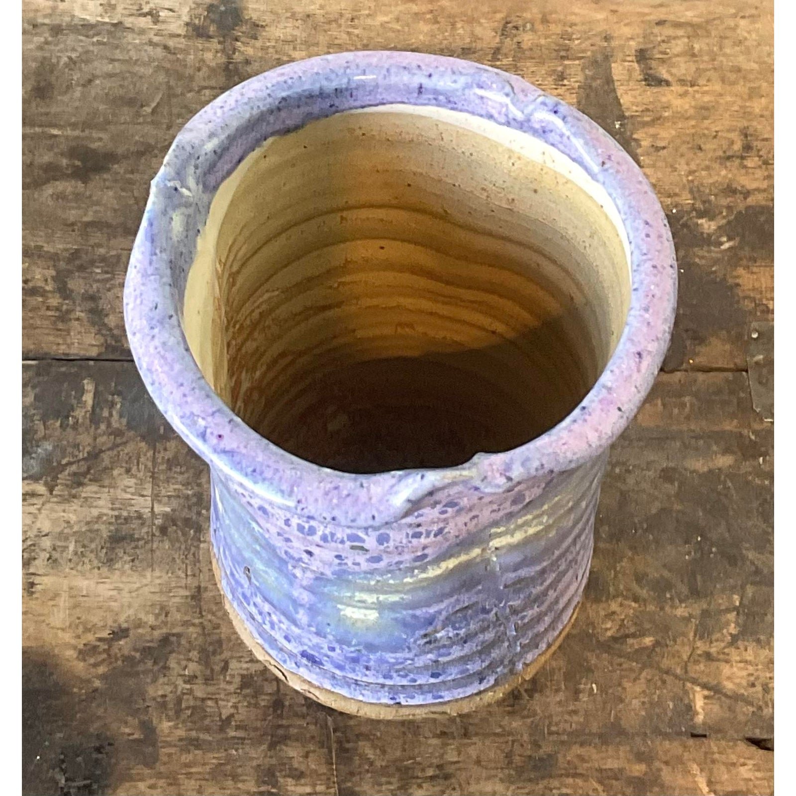 Vintage Original Studio Pottery Drip Glaze Vase - Top view
