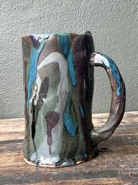 Vintage Original Studio Pottery Drip Glaze Vase - Detail view