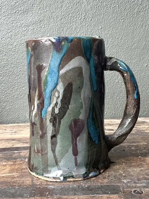 Vintage Original Studio Pottery Drip Glaze Vase - Side view