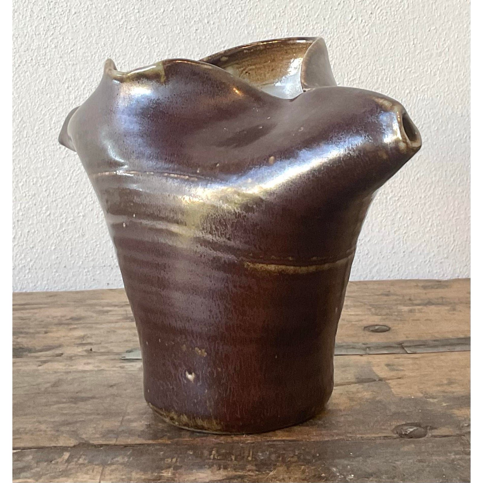 Vintage Original Studio Pottery Fold Vase - Side view