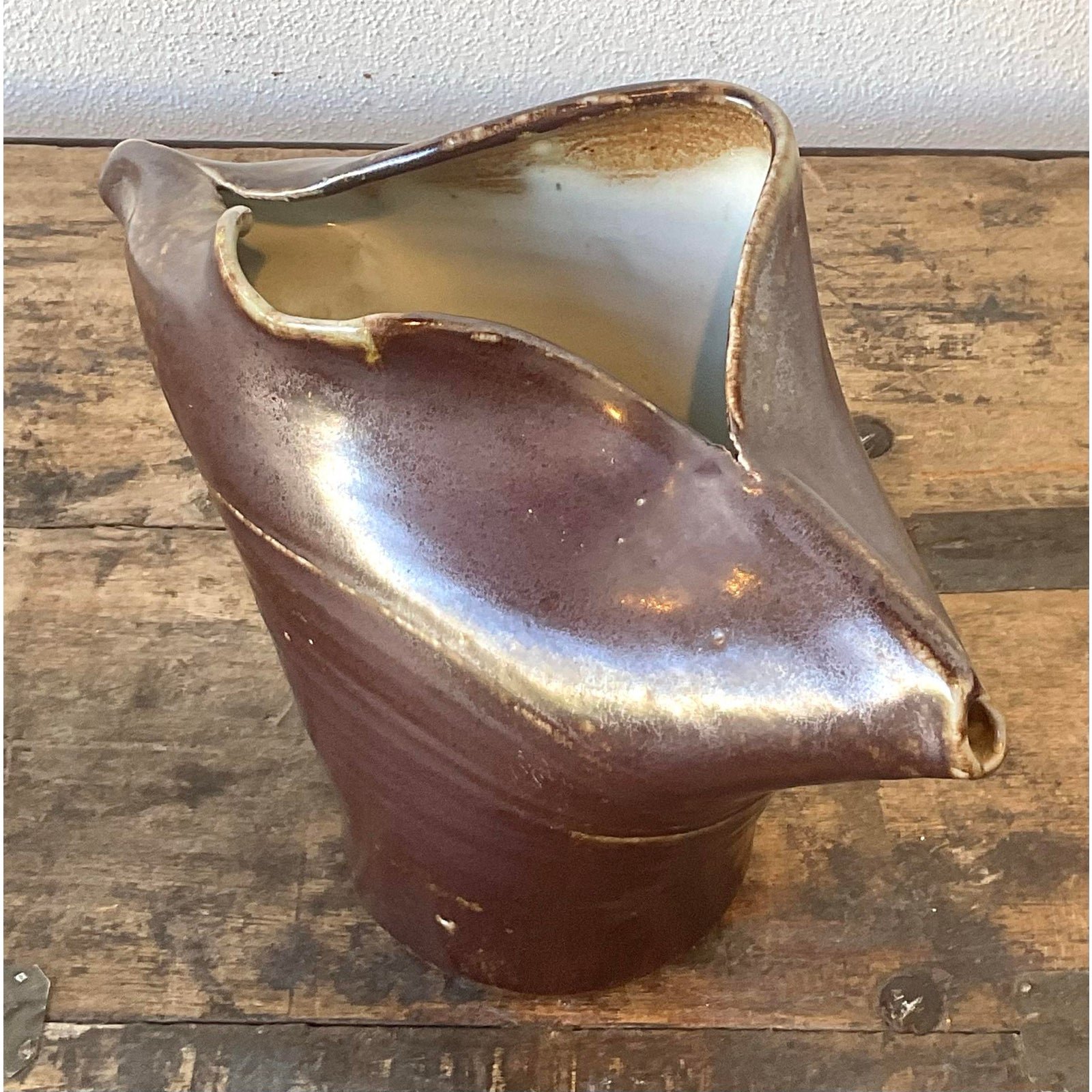 Vintage Original Studio Pottery Fold Vase - Top view