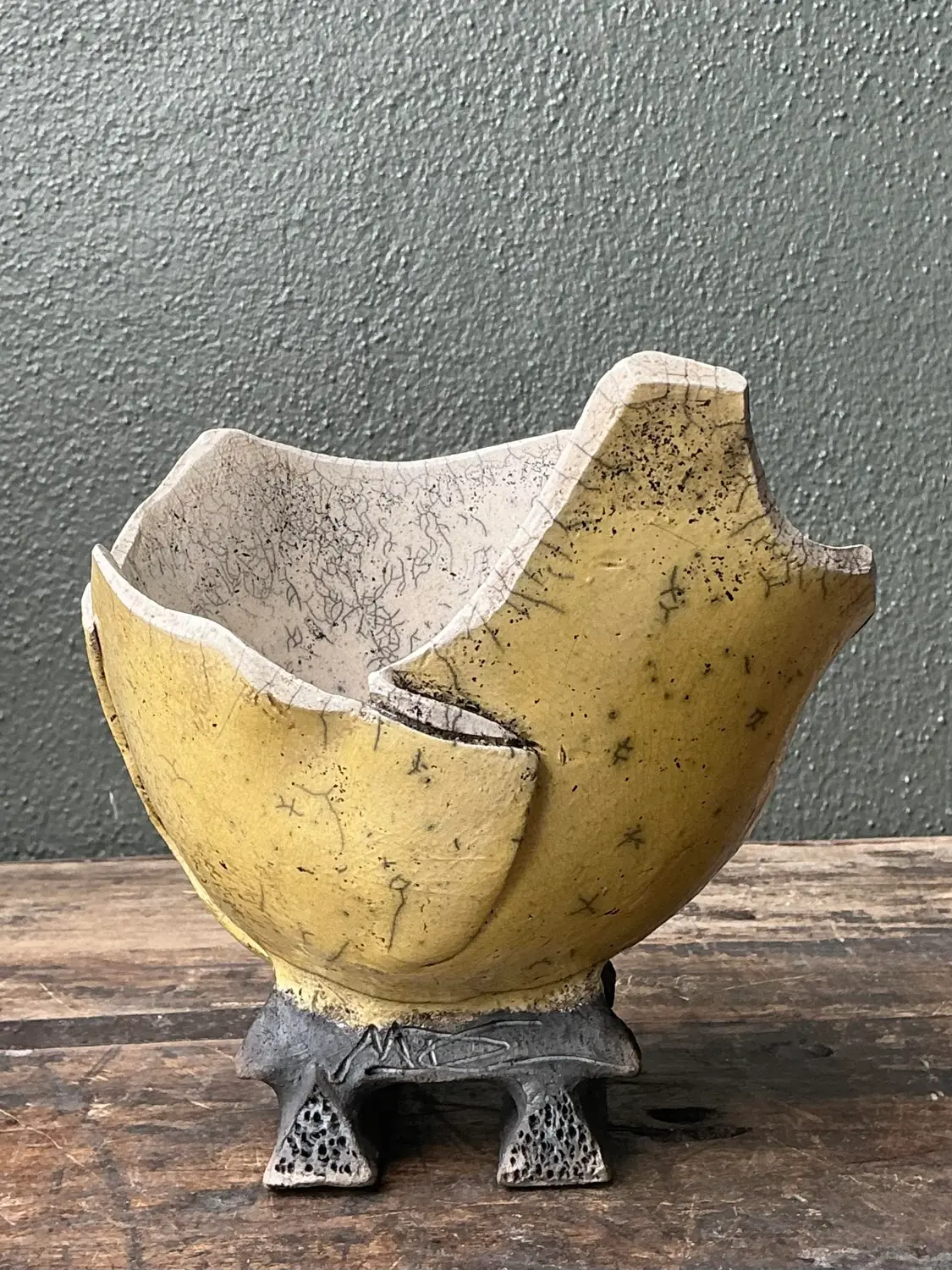 Vintage Original Studio Pottery Folded Bowl - Detail view
