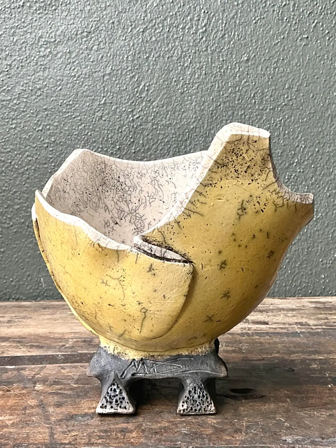 Vintage Original Studio Pottery Folded Bowl - Back view