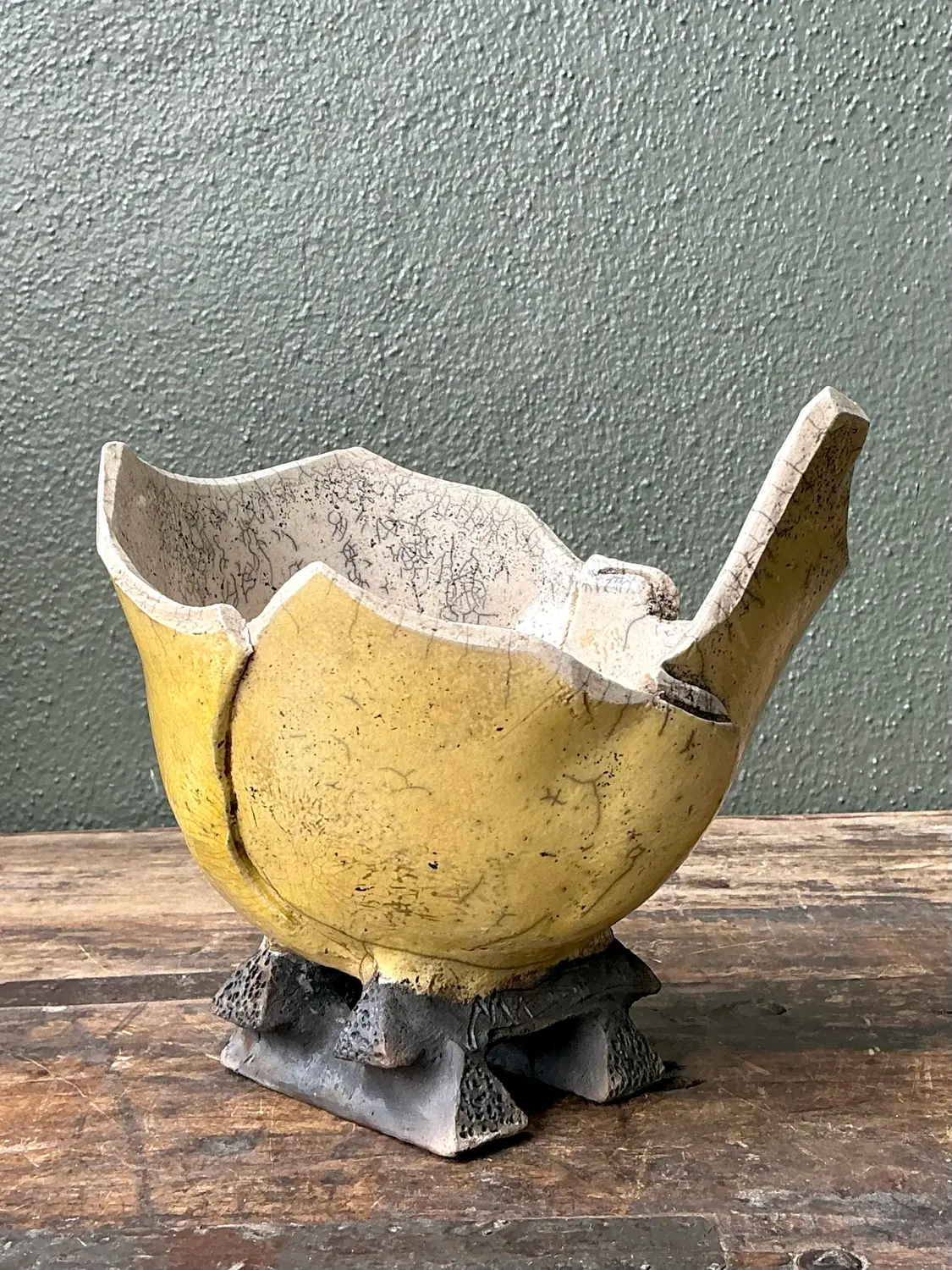 Vintage Original Studio Pottery Folded Bowl - Top view