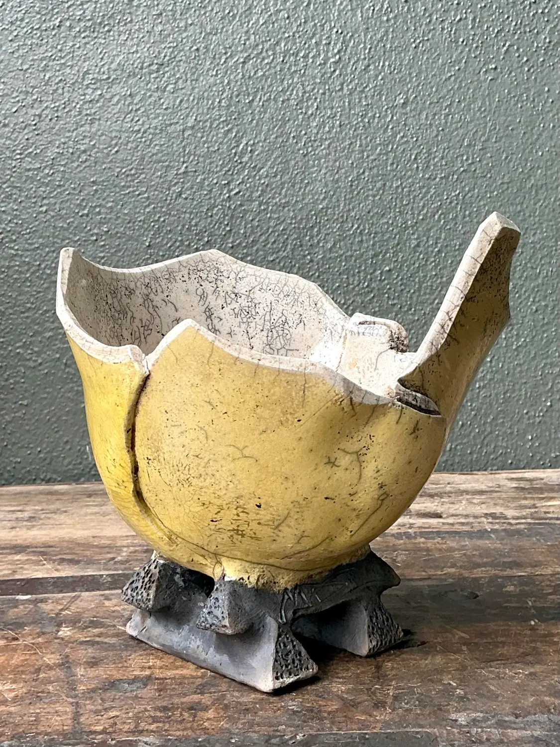 Vintage Original Studio Pottery Folded Bowl - Side view