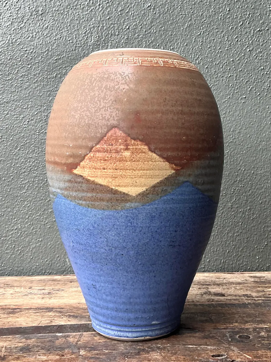 Vintage Original Studio Pottery Layered Glaze Vase - Back view