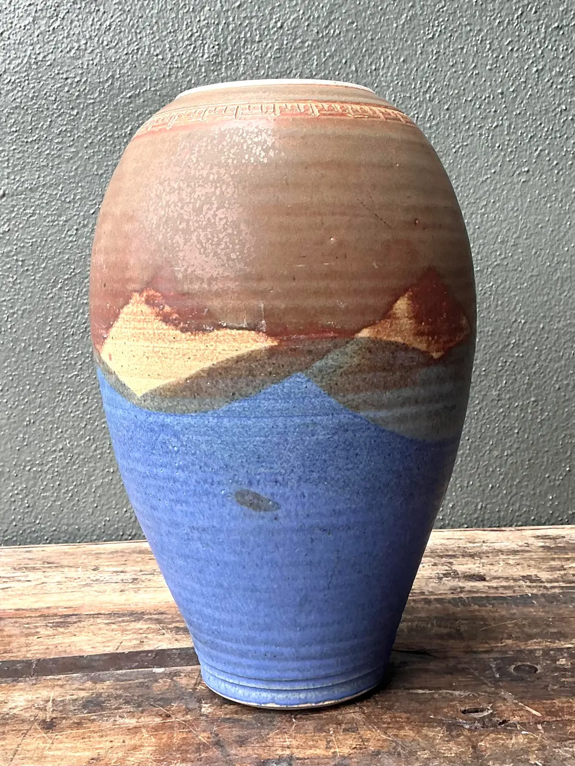 Vintage Original Studio Pottery Layered Glaze Vase - Side view