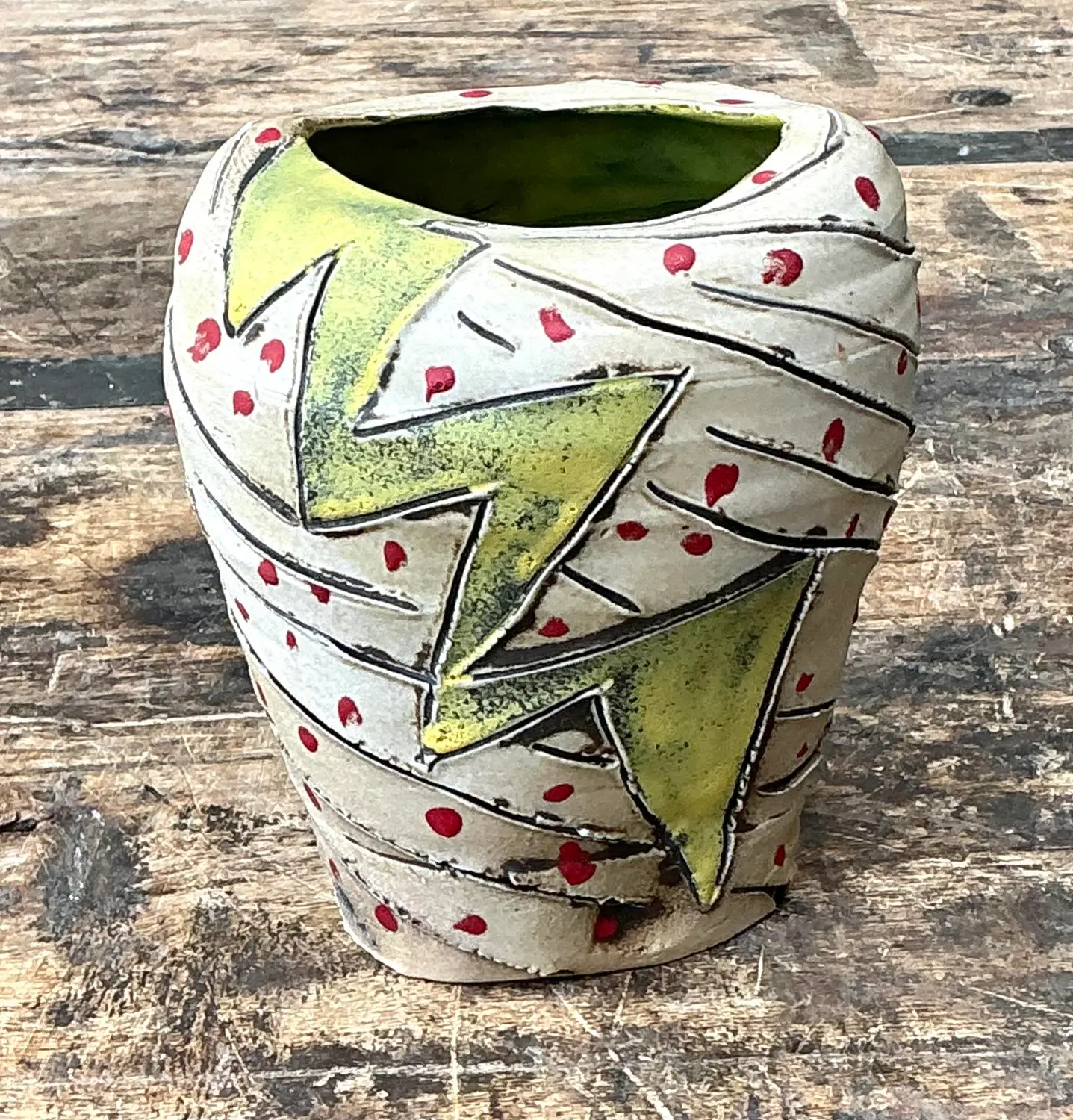Vintage Original Studio Pottery Lightning Bolt Vase