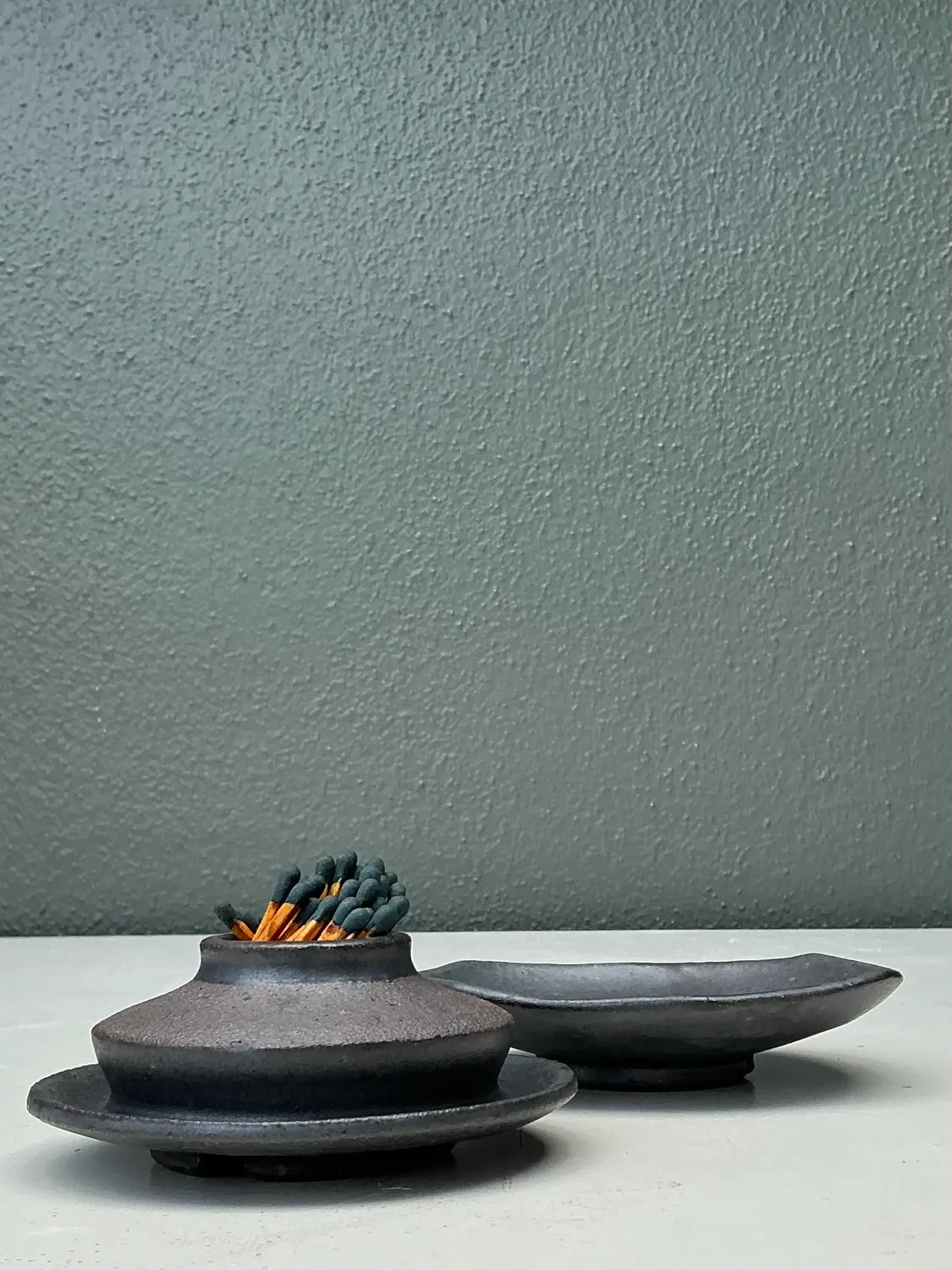 Vintage Original Studio Pottery Match Strike Set - Detail view