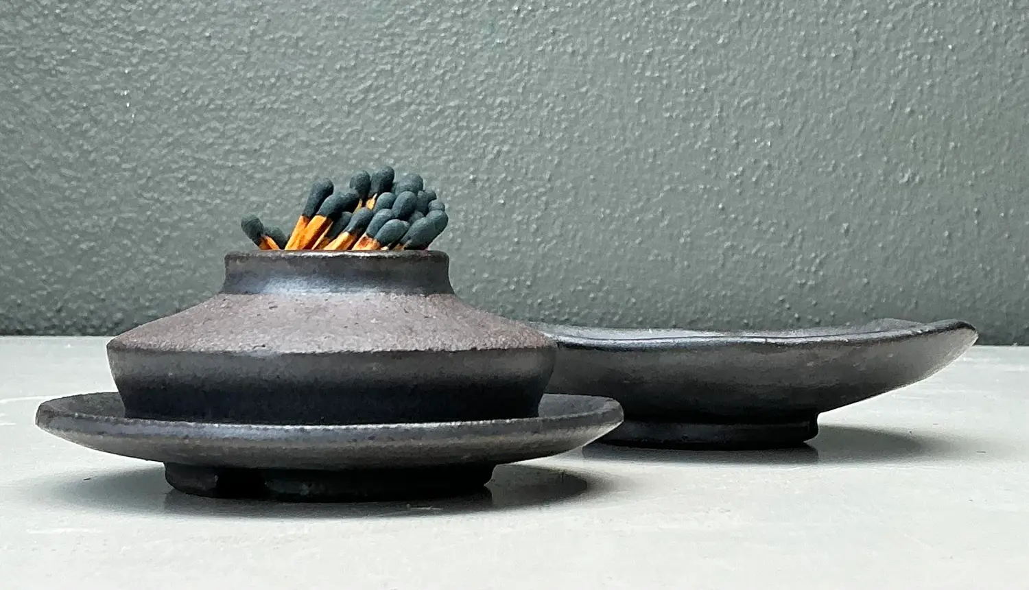 Vintage Original Studio Pottery Match Strike Set - Side view