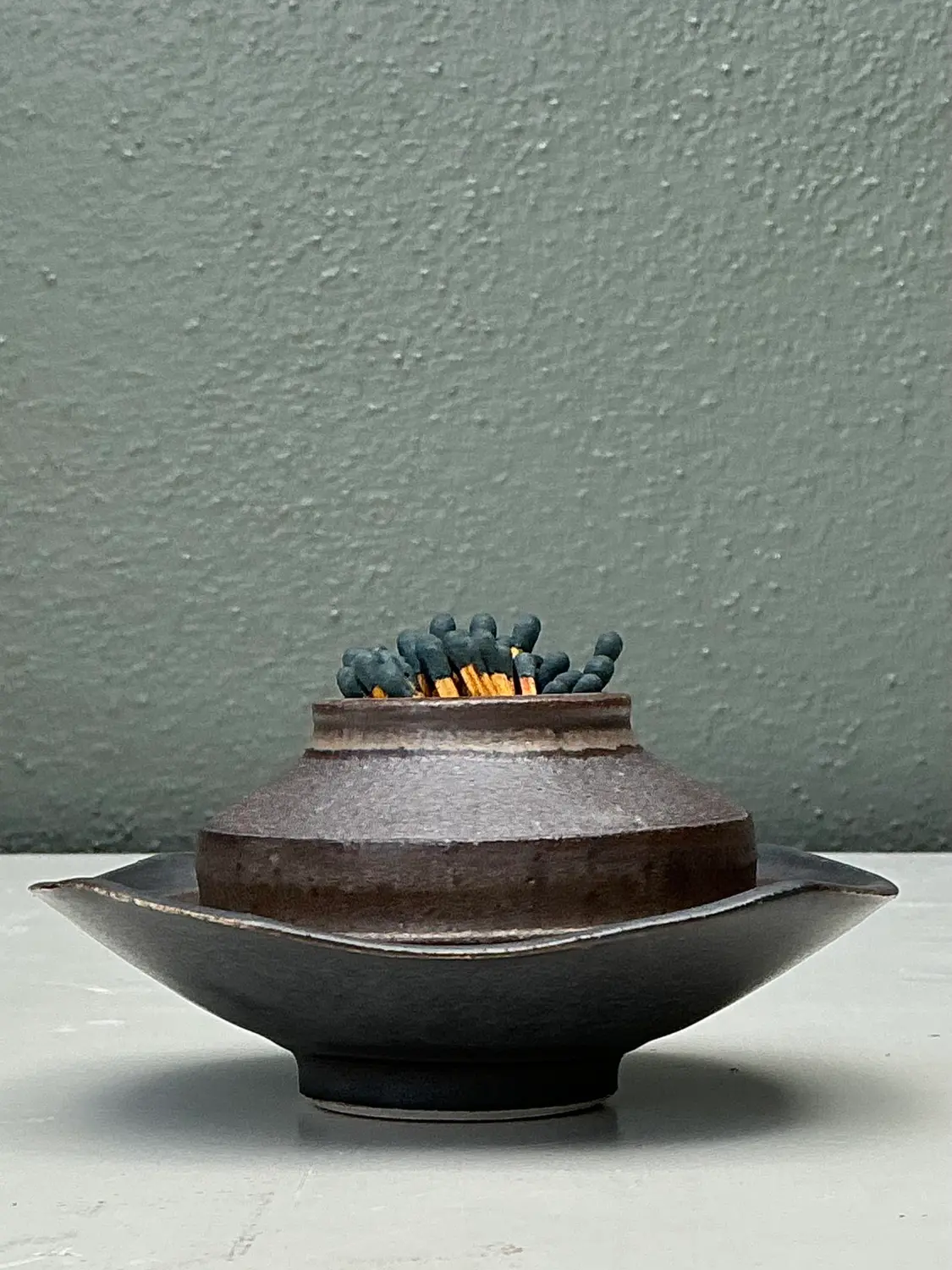 Vintage Original Studio Pottery Match Strike Set - Side view