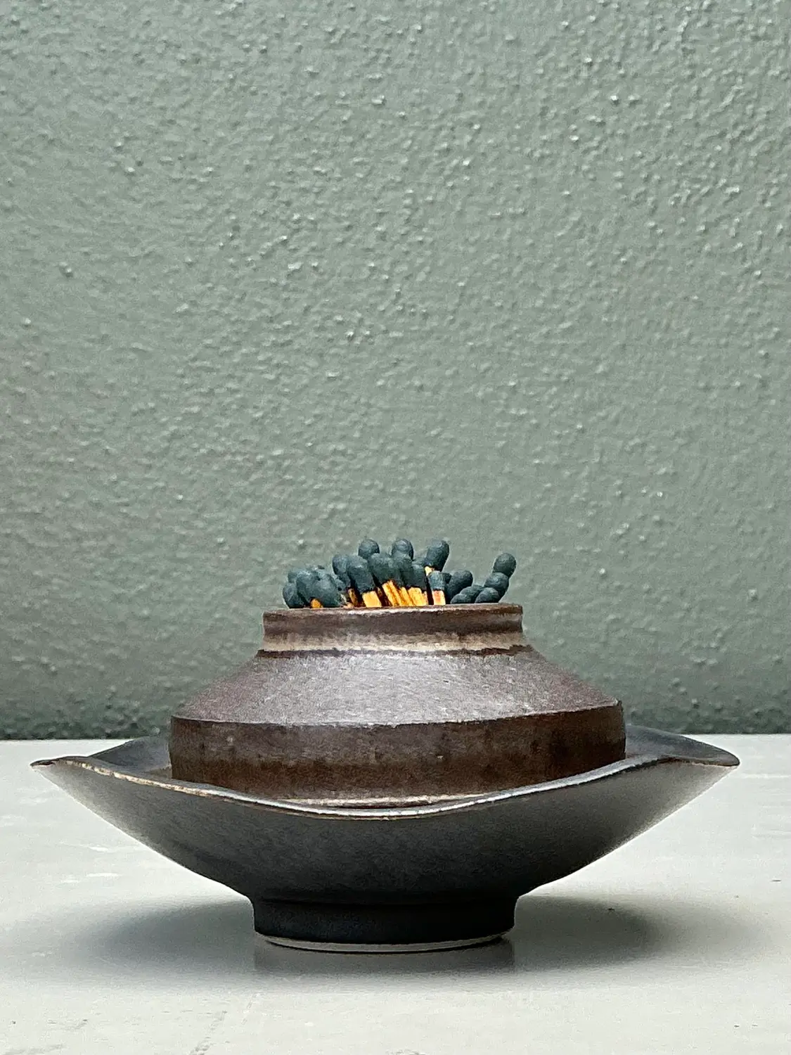 Vintage Original Studio Pottery Match Strike Set - Back view