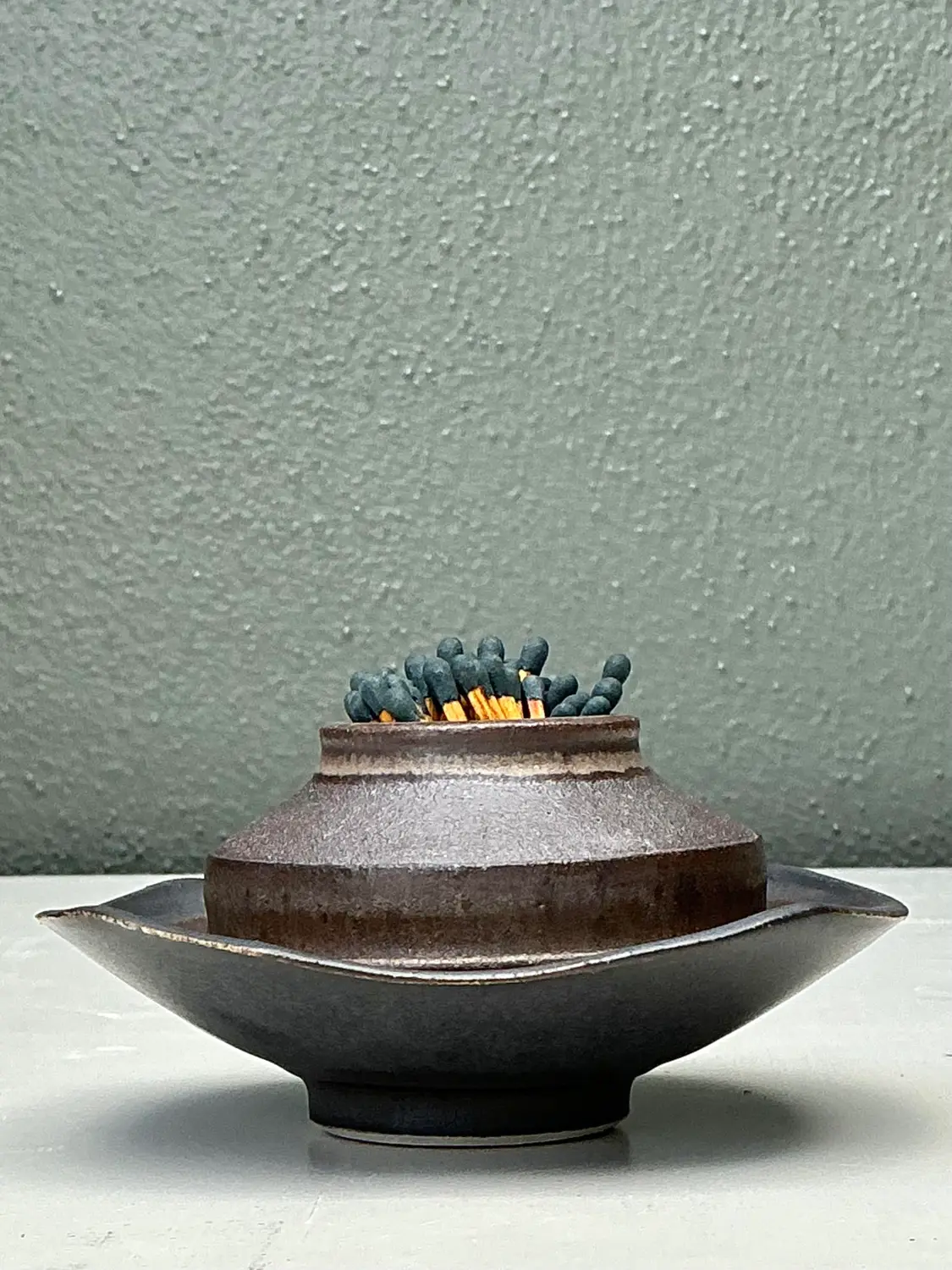 Vintage Original Studio Pottery Match Strike Set - Top view