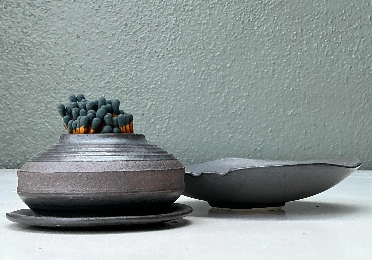 Vintage Original Studio Pottery Match Strike Set - Detail view