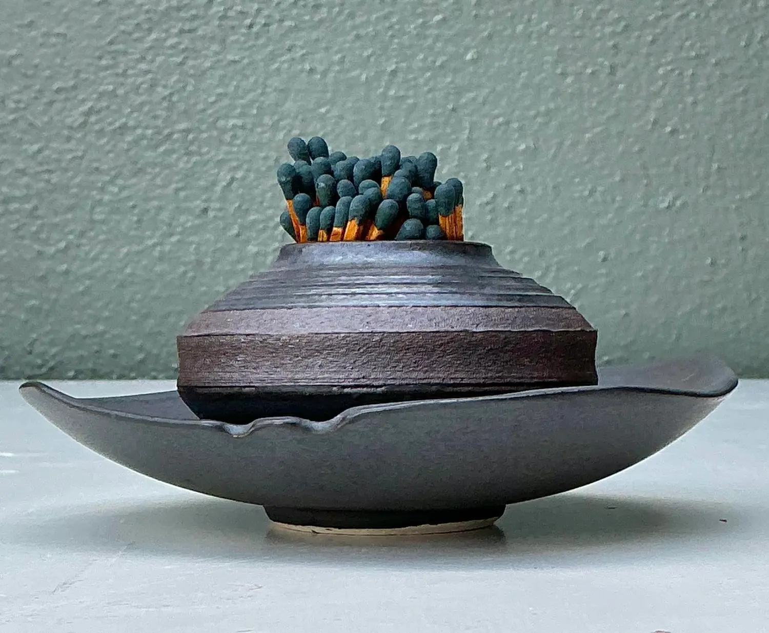 Vintage Original Studio Pottery Match Strike Set - Side view