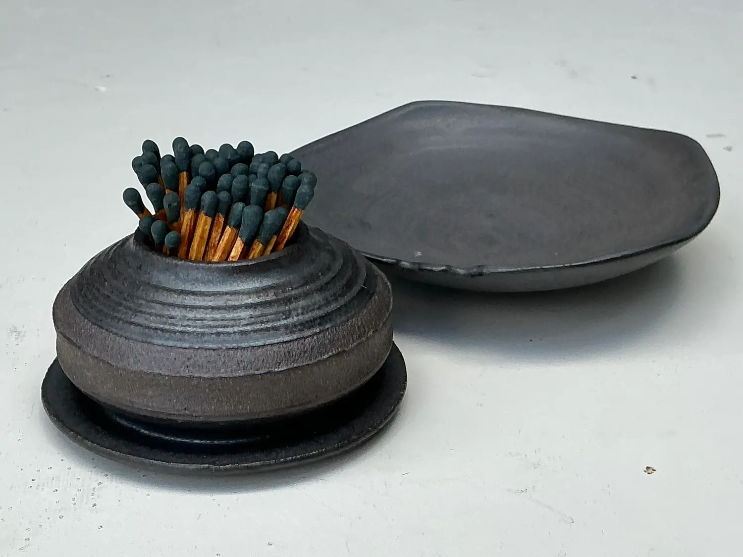 Vintage Original Studio Pottery Match Strike Set - Back view