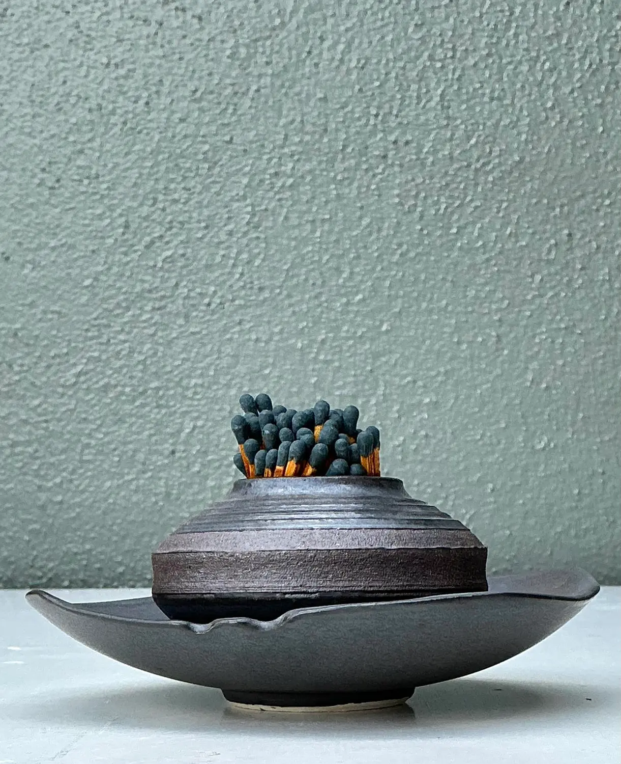Vintage Original Studio Pottery Match Strike Set - Top view