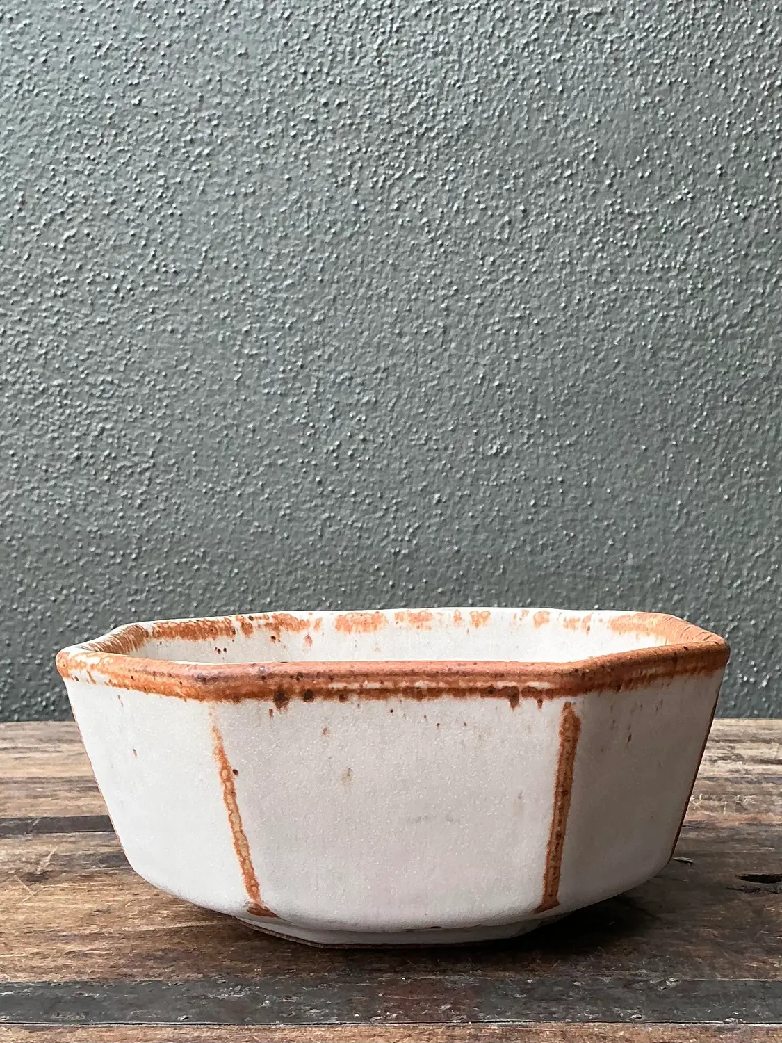 Vintage Original Studio Pottery Octagon Bowl - Top view