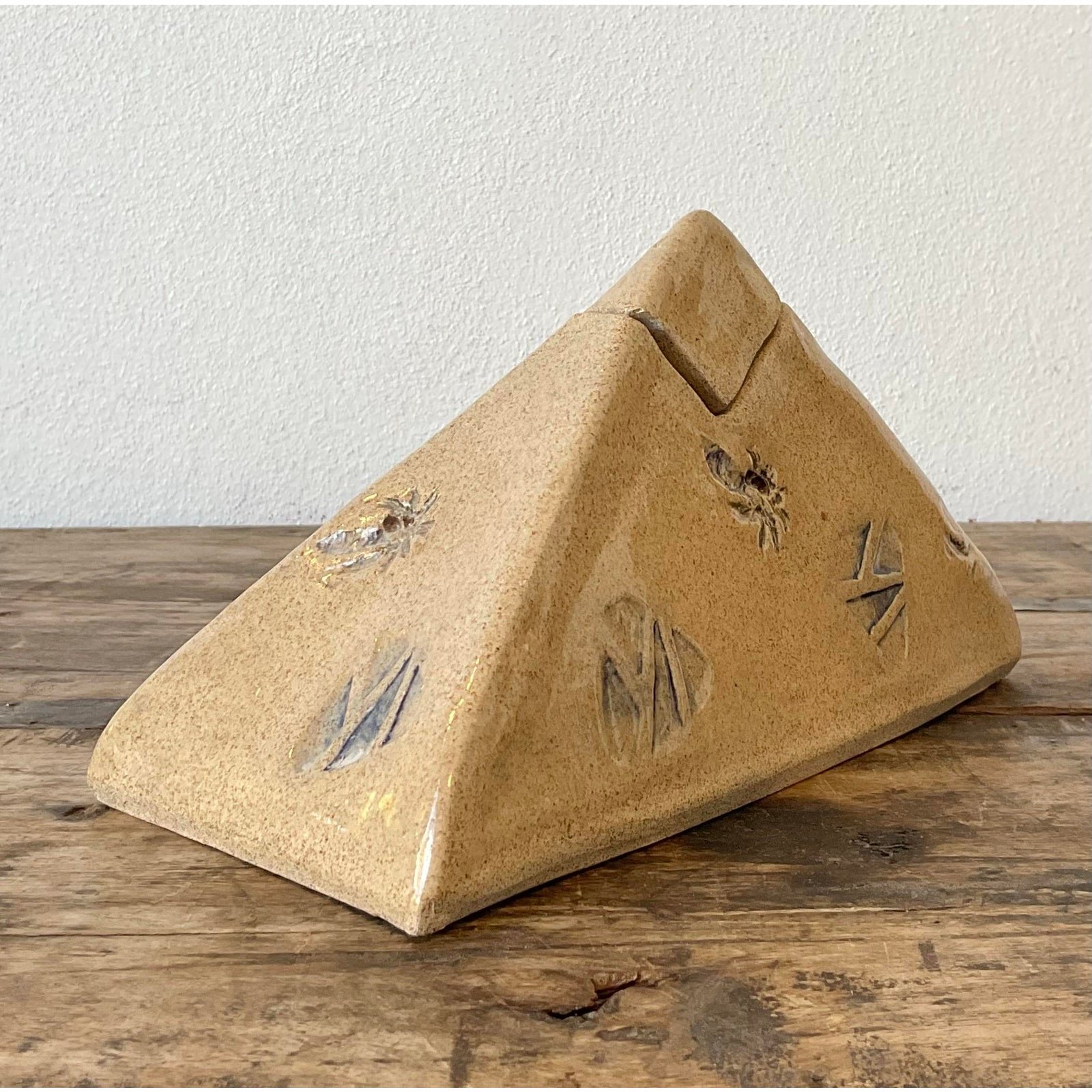 Vintage Original Studio Pottery Palm Triangle Box - Top view