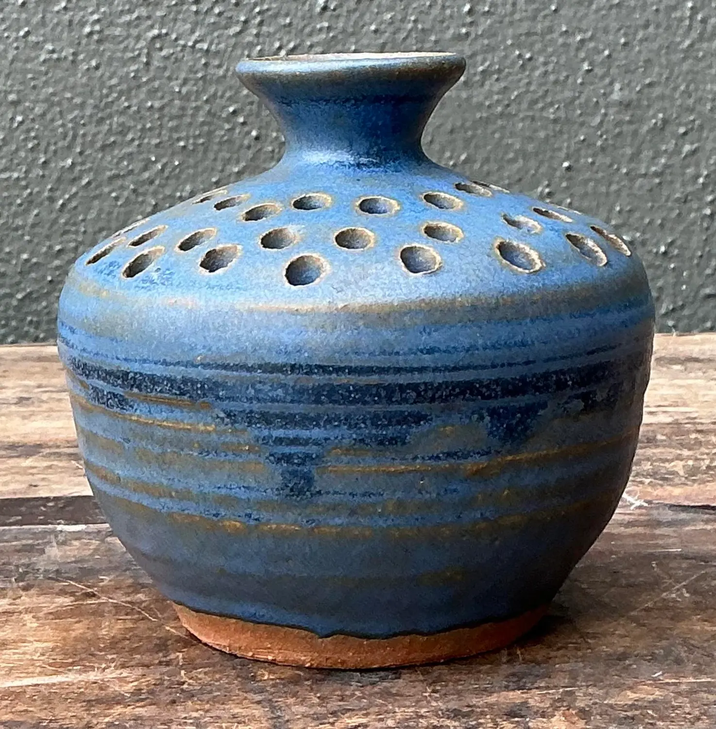 Vintage Original Studio Pottery Pierced Vase - Side view