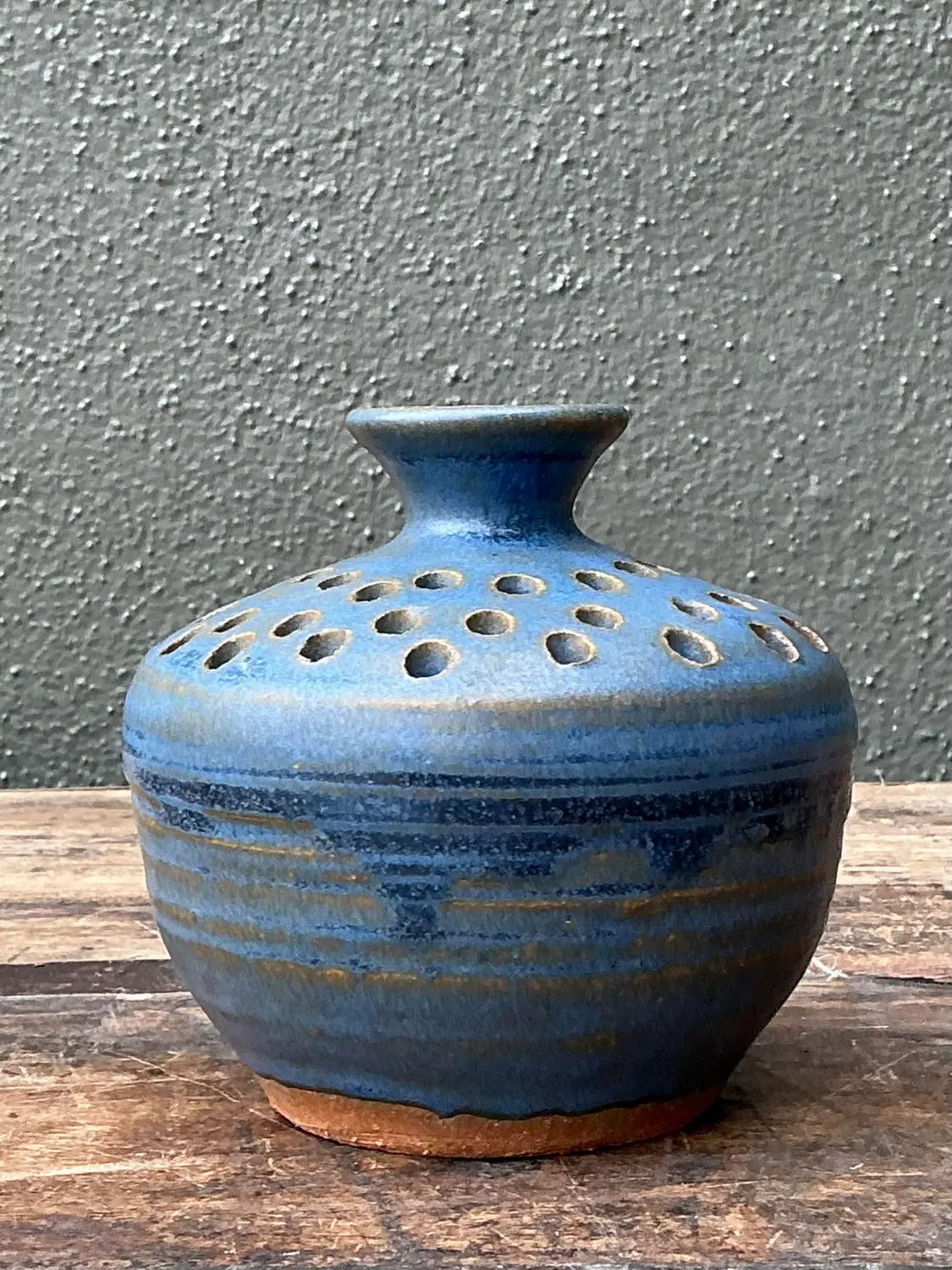 Vintage Original Studio Pottery Pierced Vase - Top view