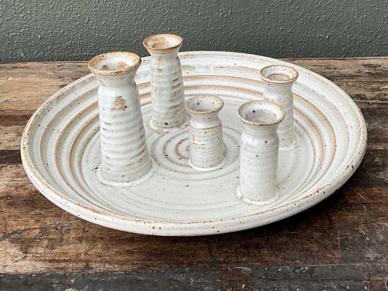 Vintage Original Studio Pottery Platter With Vases