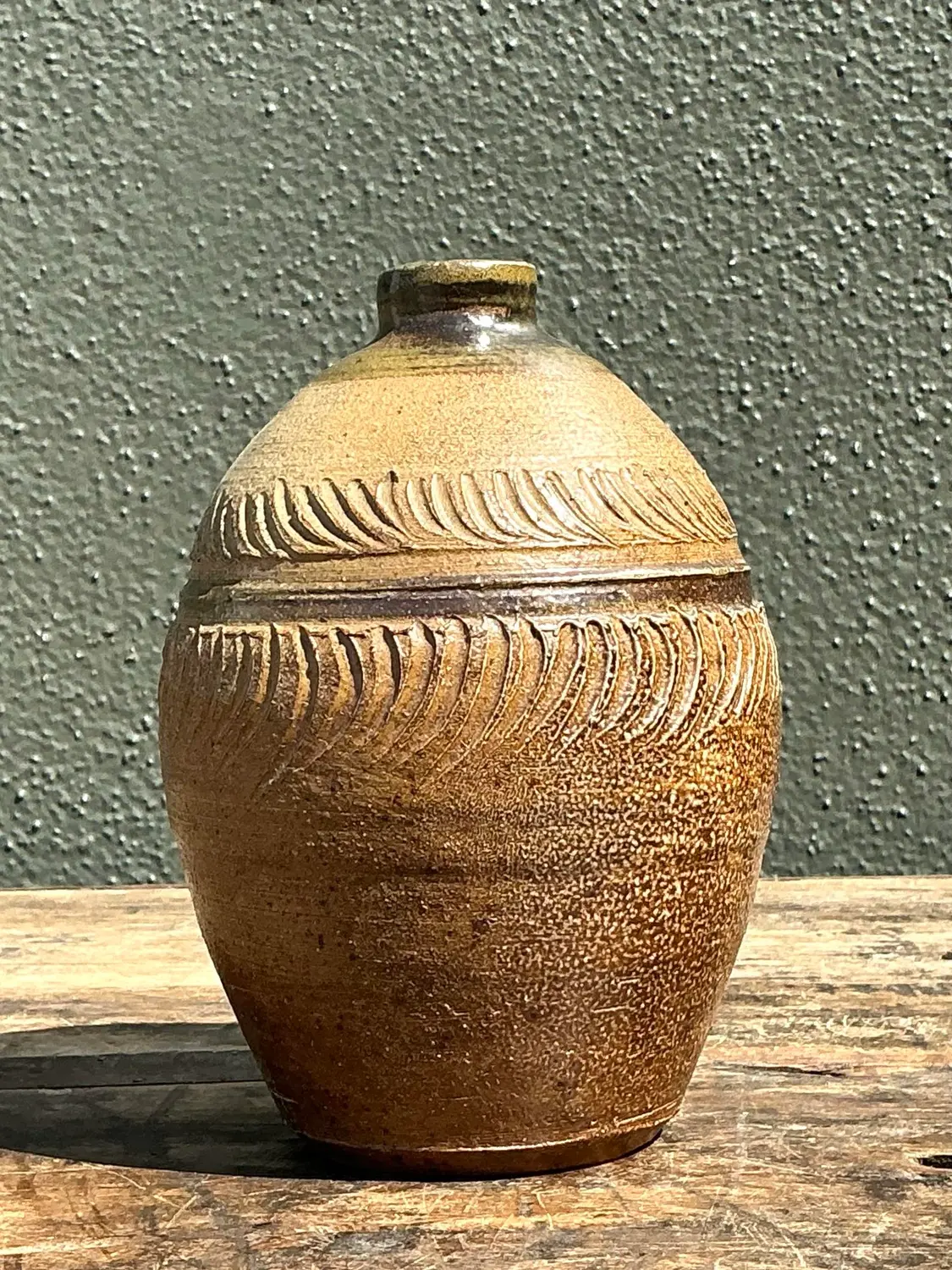 Vintage Original Studio Pottery Ribbed Vase - Top view