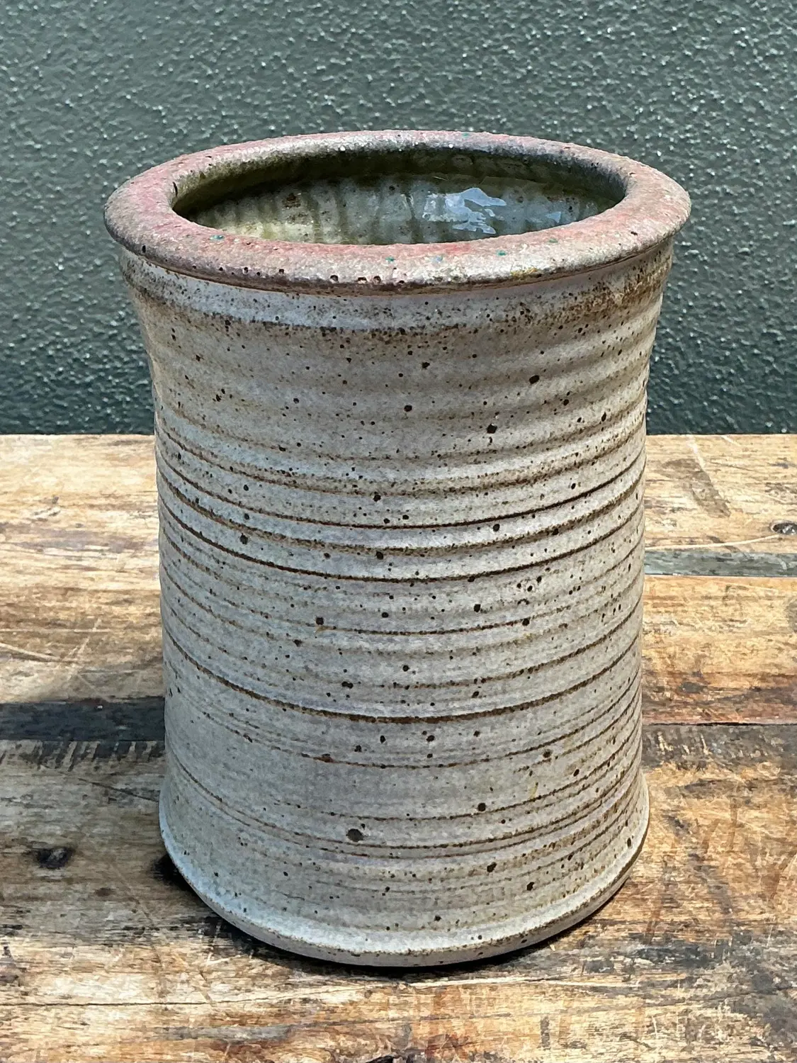 Vintage Original Studio Pottery Ribbed Vase - Side view