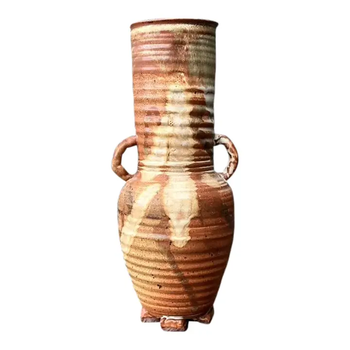 Vintage Original Studio Pottery Ribbed Vase