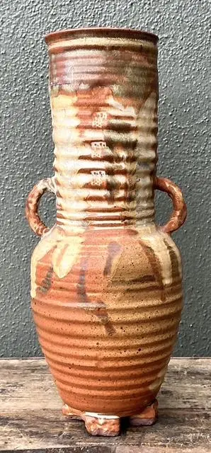 Vintage Original Studio Pottery Ribbed Vase - Top view