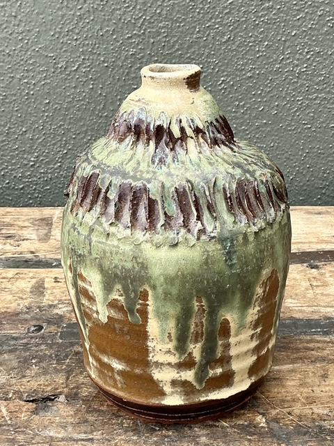 Vintage Original Studio Pottery Ribbed Vase - Top view
