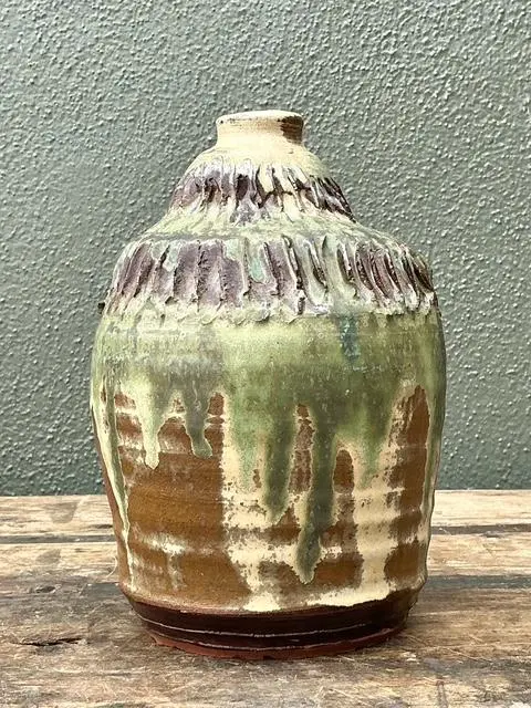 Vintage Original Studio Pottery Ribbed Vase - Side view
