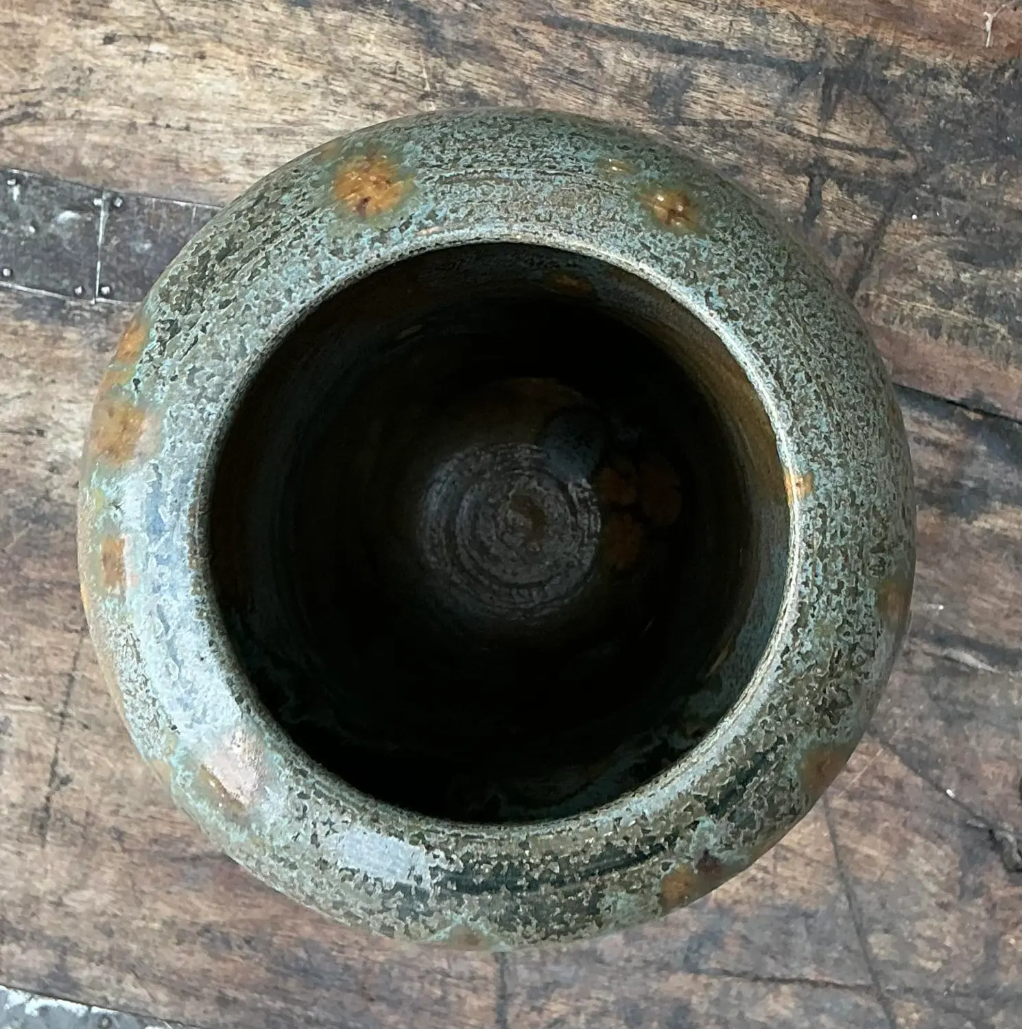 Vintage Original Studio Pottery Ribbed Vase - Top view