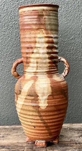 Vintage Original Studio Pottery Ribbed Vase - Side view