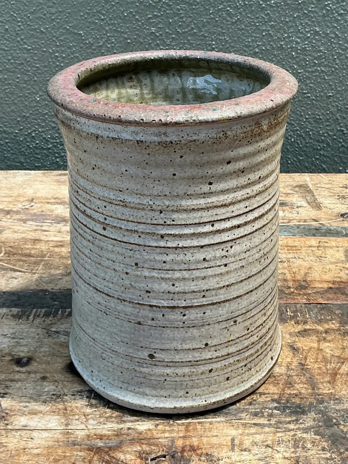 Vintage Original Studio Pottery Ribbed Vase - Detail view